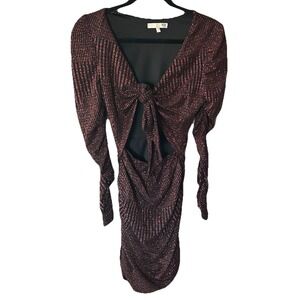 WAYF Ruched Minidress Women's Size Xs Black Metallic V-Neck Holiday Club Wear